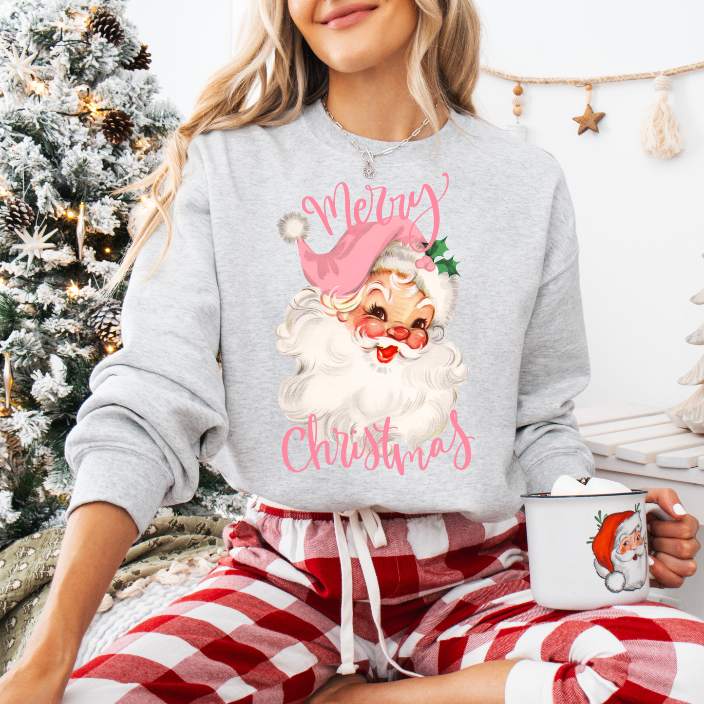 Pink Retro Santa Sweatshirt or Short Sleeve
