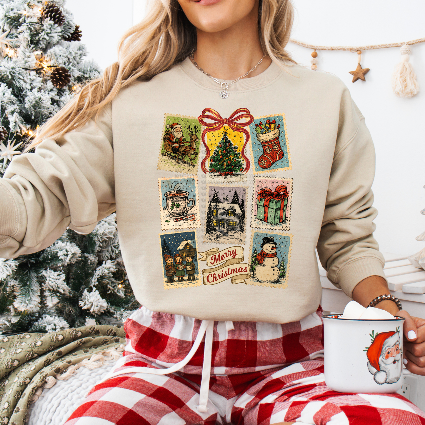 Vintage Christmas Stamp Sweatshirt - Sand