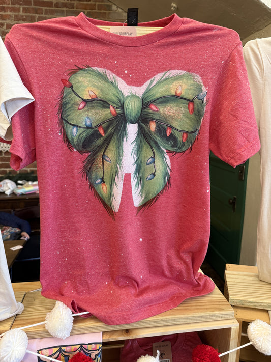 Furry Grinch Bow Short Sleeve Bleached T Shirt