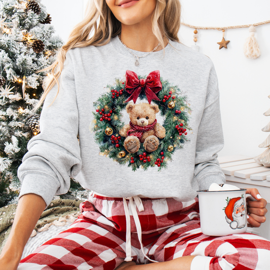 Wreath Bear Sweatshirt or Short Sleeve