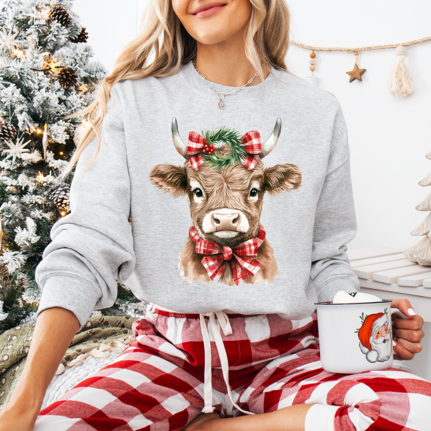 Highland Cow Christmas Sweatshirt or Short Sleeve