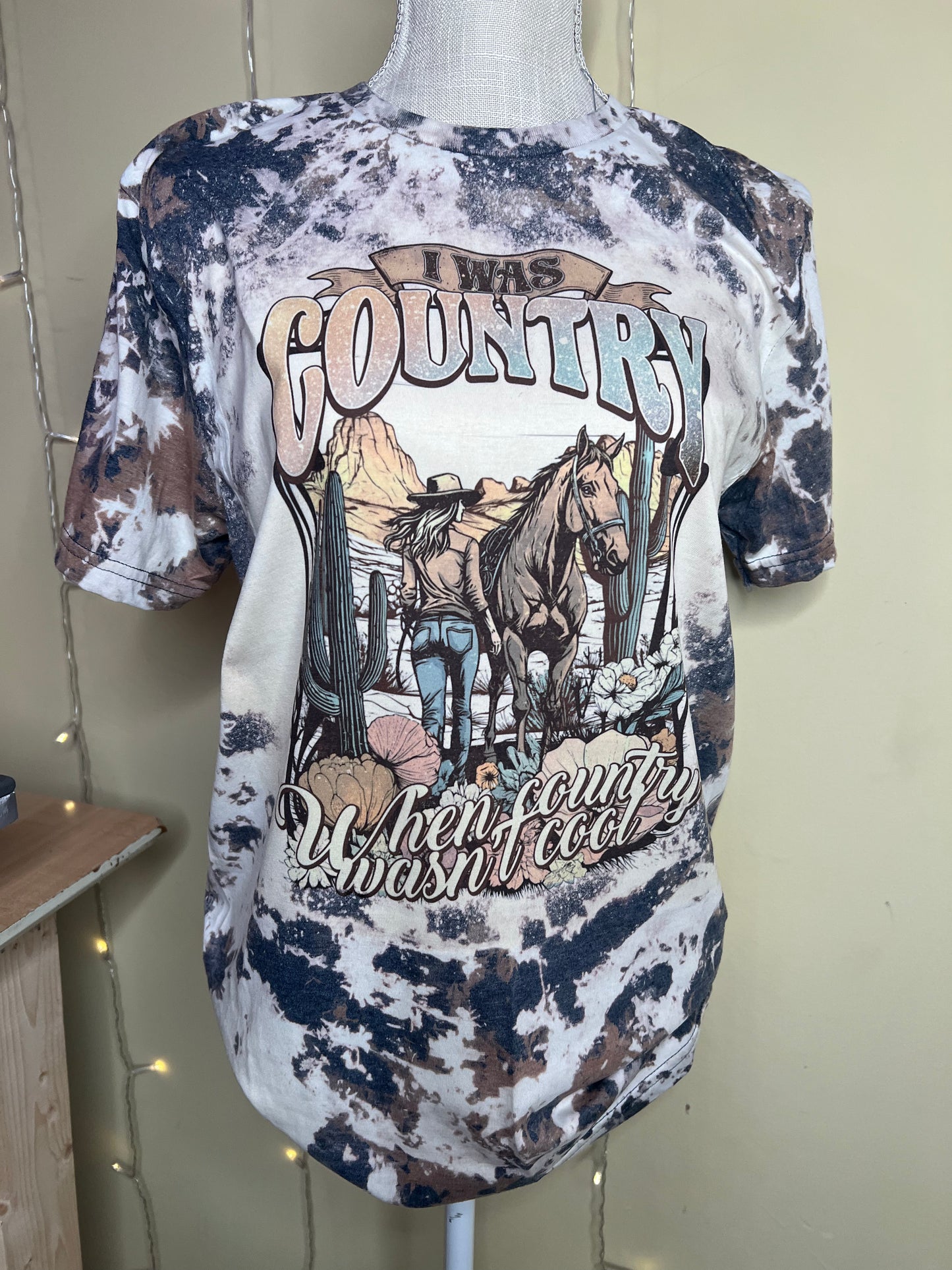 I Was Country Cowhide Bleached Tee