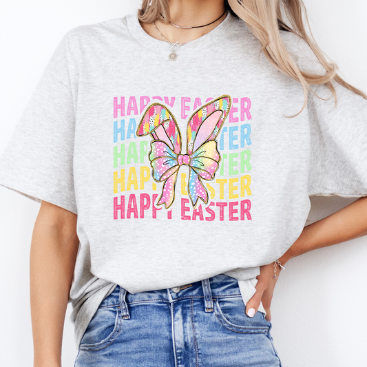 Wavy Happy Easter with Bunny Ears Short Sleeve T-Shirt