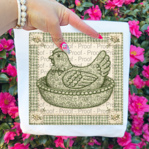 Hen On Nest Sage Green Short Sleeve or Sweatshirt