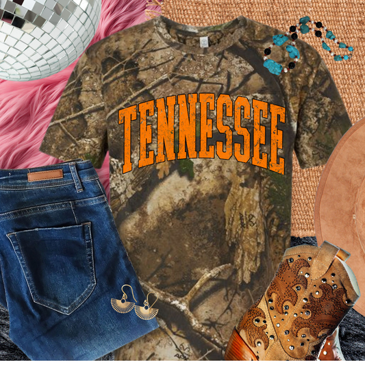 Camo Varsity Tennessee Tee - Orange Letters