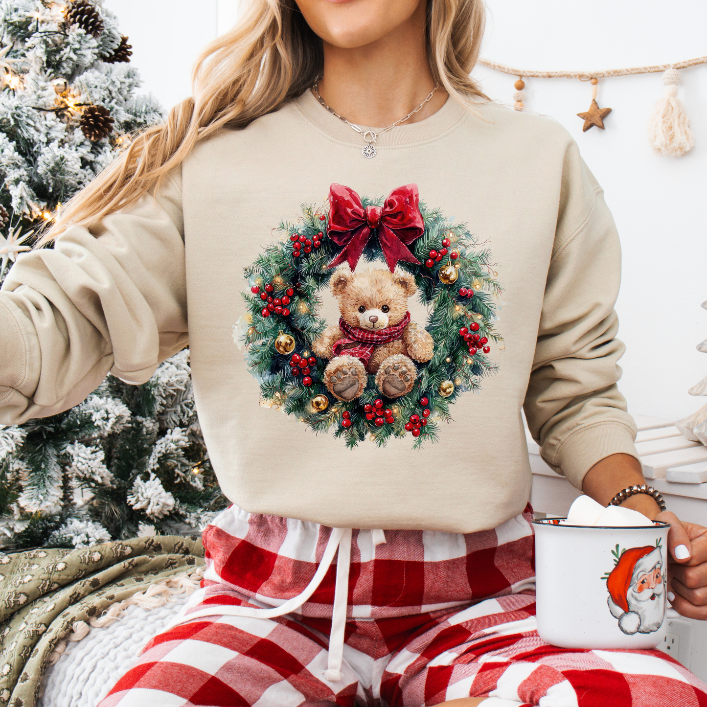 Wreath Bear Sweatshirt or Short Sleeve